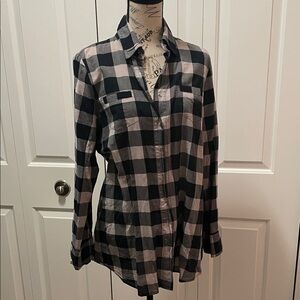Plaid Button-Up Shirt - Black and White